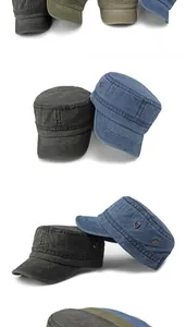 Detailed stack of vintage washed cotton military hats showing side metal eyelets and colors