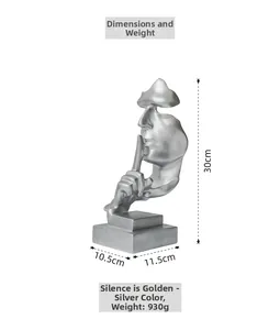 Silver abstract face sculpture with dimensions and weight specs for home decor