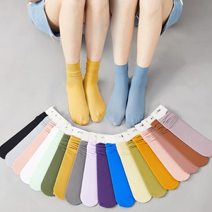 Ultrathin velvet crew socks for women in multiple vibrant colors for summer wear