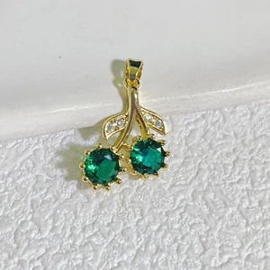 Exquisite 18K gold plated cherry pendant with green zircon stones and sparkling crystals