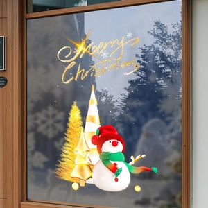 Adesivi Finestra Natale PVC Statici Senza Colla Doppia Faccia Pupazzo Neve Albero Oro Decorazione Vetrine Festiva