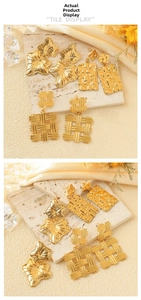 Detailed set of vintage gold titanium steel earrings with woven and leaf motifs