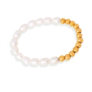 Handmade Natural Freshwater Pearl And Gold Plated Titanium Steel Beaded Bracelet Asymmetric Elegant Minimalist Jewelry For Women