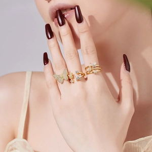 Elegance S925 sterling silver golden butterfly ring with zircon micro-pave for women