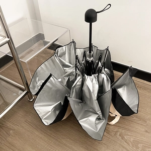 French vintage style two-tone folding sun umbrella with UV-protective silver coating