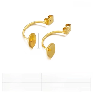 Detailed view of gold stainless steel semi-circle earring studs with 8mm tray and butterfly back