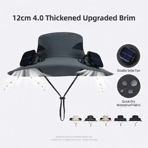 Solar Powered Fans Bucket Hat Wide Brim Waterproof Quick Dry Breathable Fishing Sun Hat Outdoor Hiking Camping Adjustable