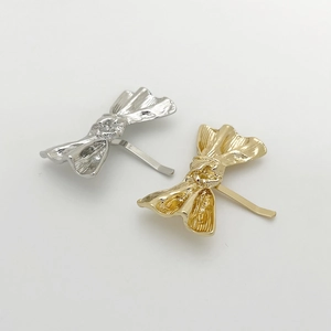 Minimalist Bow Hair Hook Alloy Textured Metallic Ponytail Clip Decorative Hairpins Accessory For Women Elegant Style