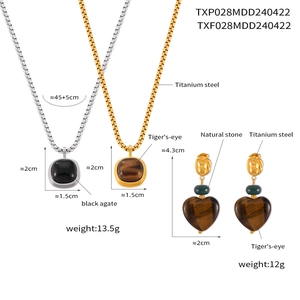 Detailed size and material specification chart for titanium steel tiger eye jewelry set