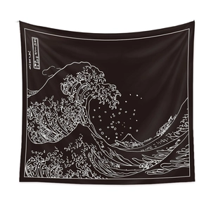 Arazzo giapponese Grande Onda in arte lineare minimalista bianco e nero per parete