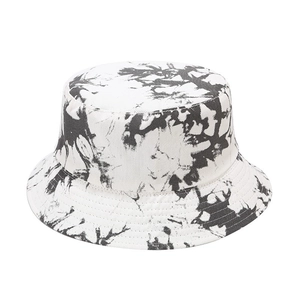Fashionable black and white tie-dye bucket hat with reversible double-sided design