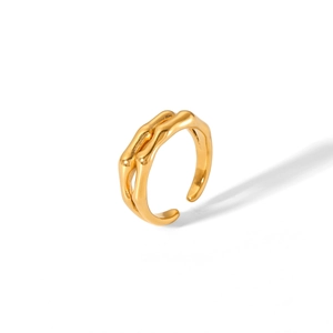Detail of 18K gold-plated irregular wave ring with liquid metal texture and double layers