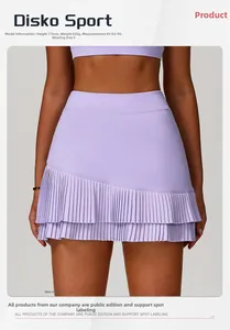 Detailed view of high waisted pleated sports skort in lavender with asymmetrical design