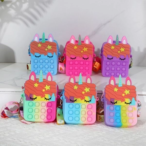 Kids Unicorn Silicone Pop It Fidget Crossbody Bag Rainbow Colorful Decompression Coin Purse For Girls