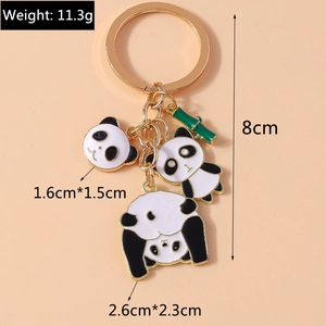Detailed size and weight specs for the enamel panda keychain with bamboo charm accessory