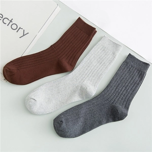 Men Crew Socks Combed Cotton Ribbed Knit Solid Color Breathable Casual Mid Calf Tube Hosiery