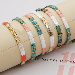 Böhmische Tila-Perlenarmbänder Für Damen Aus Premium-Glasperlen Geometrischer Elastischer Schmuck Stapelbarer Ethno-Stil
