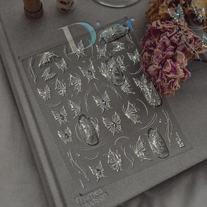 Holographic silver butterfly nail art stickers TO 3818 with 3D laser effect detailing