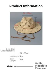 Détail de la texture en raphia tissé main et du cordon à perle réglable sur un chapeau boho