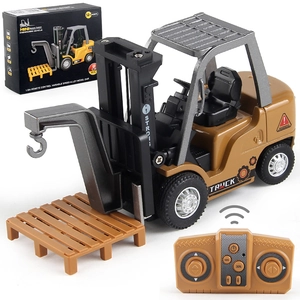 1/64 Scale Remote Control Forklift Alloy Simulation Engineering Vehicle Toy With Lifting Function 8 Channels Adjustable Speed Mini Truck For Kids Gift