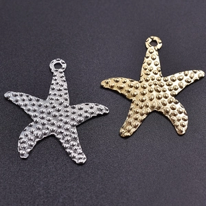 Textured starfish pendant necklaces in gold and silver finish on grey background