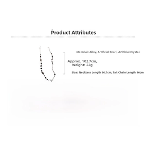 Detailed size specifications for pearl flower necklace featuring 102.7cm total length