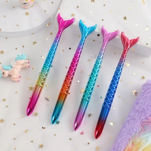 Colorful mermaid tail pens with gradient scales and 0.5mm black ink for student stationery
