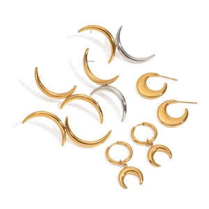 Minimalist stainless steel crescent moon stud earrings set in gold and silver finish
