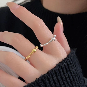Minimalist 925 sterling silver beaded open ring set in gold and silver finishes
