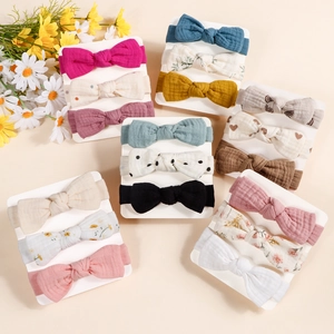Baby Bow Headband Cotton Muslin Elastic Hair Band For Infants Toddlers Kids Sweet Newborn Headwrap Soft Muslin Headband