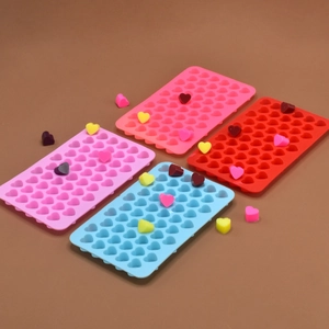 55-cavity heart shaped silicone chocolate molds in pink red and blue for DIY baking