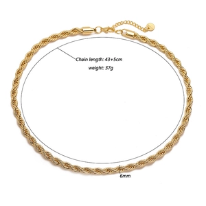 Detailed specs of the 18K gold plated rope chain necklace showing its length and width