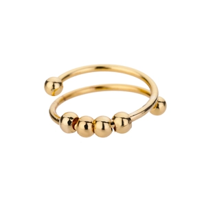18k gold plated fidget ring with adjustable double layer band and movable beads