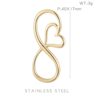 Detailed view of gold infinity heart stainless steel pendant with size and weight specs