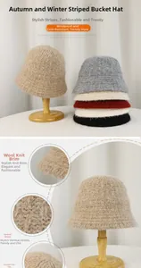 Detailed macro view showing the thick vertical knit texture of the warm winter bucket hat
