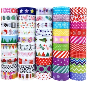 Colorful DIY washi tape set for scrapbooking with Christmas and geometric patterns