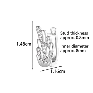 Silver angel wing huggie earrings with cubic zirconia, dimensions 1.48cm by 1.16cm