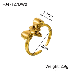 Gold stainless steel bow open ring with 1.1cm bow width and polished finish