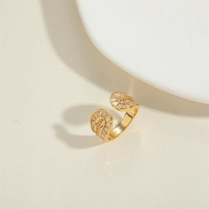 Adjustable 14k gold plated fan shaped ring with micro paved sparkling zircon stones