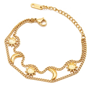 Celestial Sun And Moon Layered Chain Bracelet 18K Gold Plated Stainless Steel Fashion Jewelry For Women