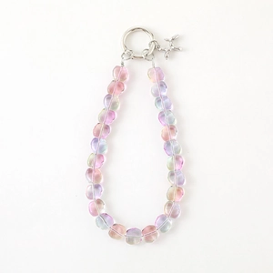 Pink and purple gradient crystal bead phone strap with silver balloon dog charm