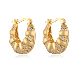 Elegant gold plated croissant hoop earrings with sparkling cubic zirconia insets
