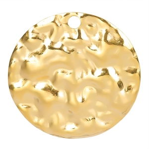 Minimalist round hammered gold stainless steel pendant with top hole for DIY necklace