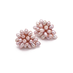 Elegant lavender pearl cluster earrings with rose gold base in a minimalist floral style