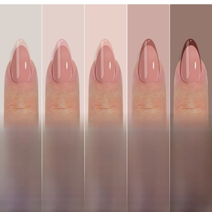 Holographic box set of 3-in-1 soft gel French nail tips in nude tones with 15 sizes