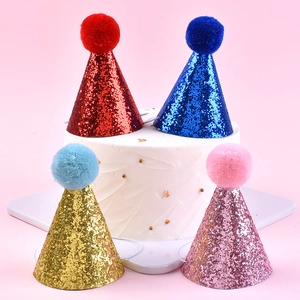 Sequin Birthday Party Hat With Pom Pom Decoration Adjustable Pet Bow Tie Dog Cat Celebration Supplies Shiny Accessory