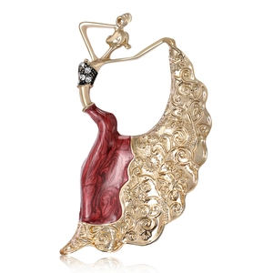 Elegant Dancing Girl Brooch Alloy Enamel Rhinestone Hollow Out Peacock Dance Style Breastpin For Women Fashion Jewelry