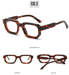 Three-view display of vintage tortoiseshell thick-frame glasses showing front and side details