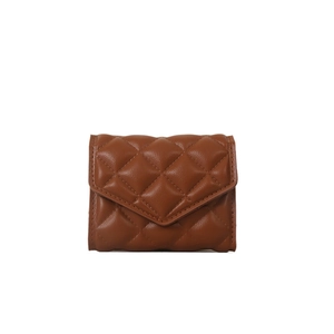 Minimalist brown quilted lattice wallet for women with envelope flap and compact design