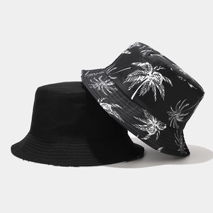 Cappelli alla pescatora neri e con stampa palma in cotone per protezione solare da spiaggia